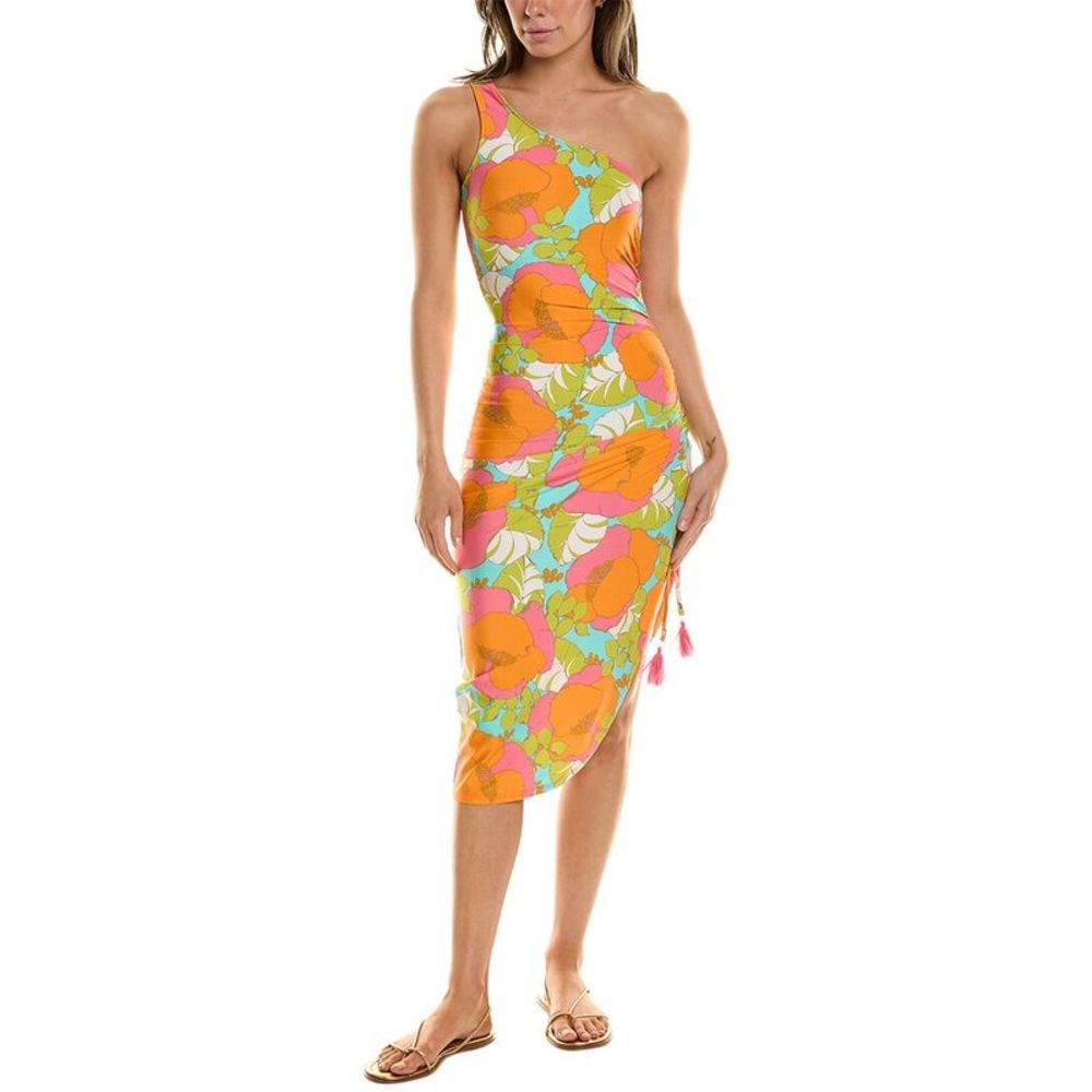 Trina Turk One-Shoulder Floral Coverup in Orange, Pink & Green